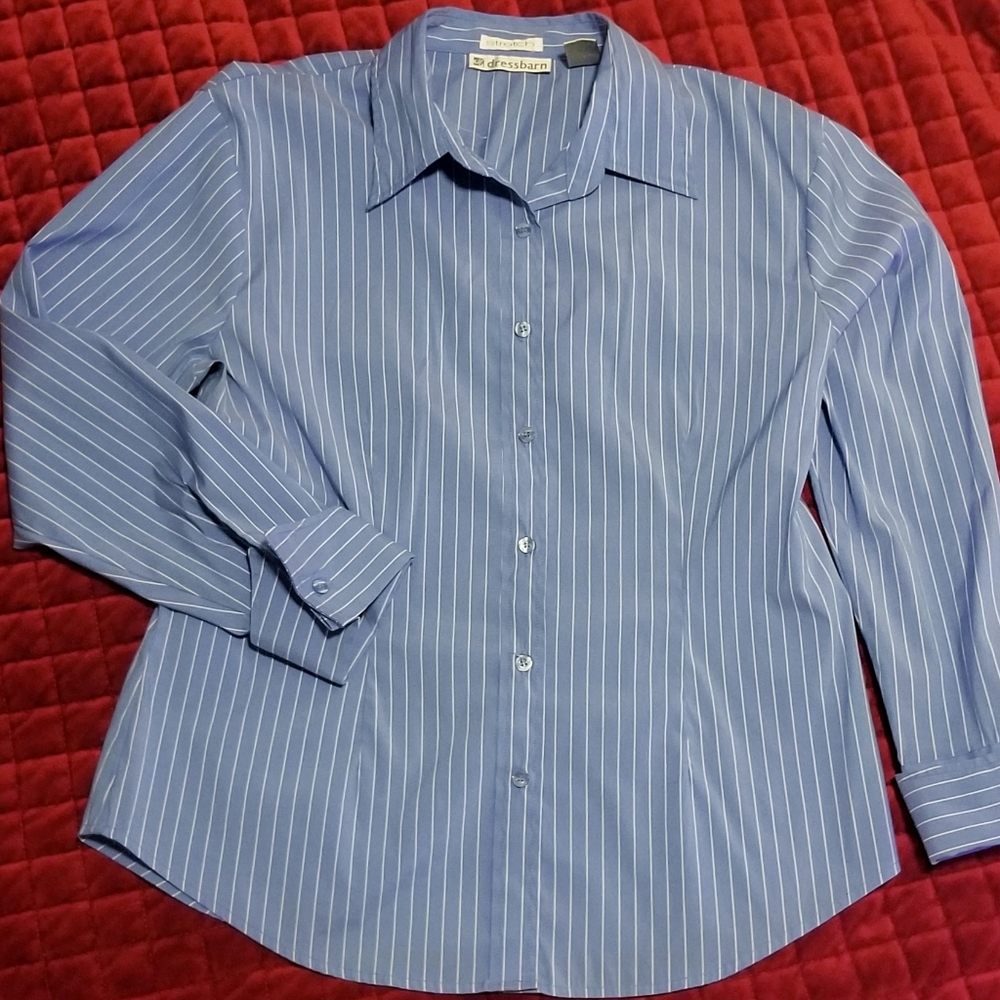 Dressbarn Blue/White Pinstripe Button Shirt, Sz XL